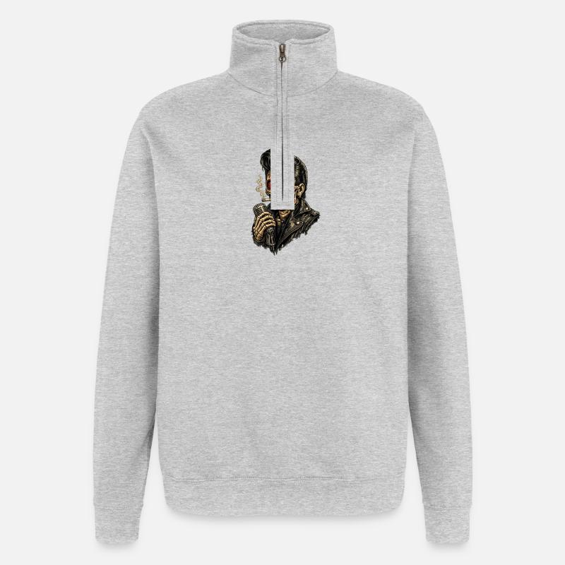 Skeleton Sugar Skull Rockabilly Microphone - Quarter-Zip Sweatshirt - heather grey