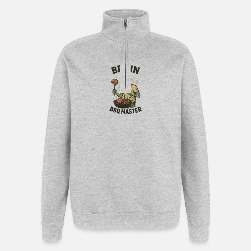 Zombie Grill Master Brain BBQ - Sweat à zip 1/4 - gris chiné