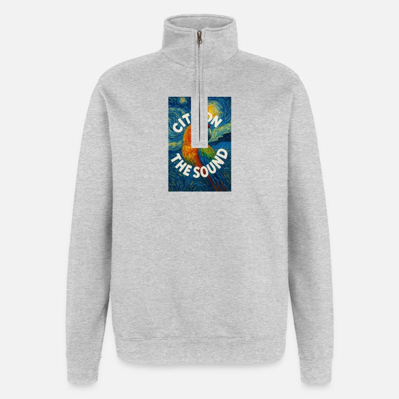 Vibrant_Macaw_Amidst_Swirling_Post-Impressionis - Sweat à zip 1/4 - gris chiné