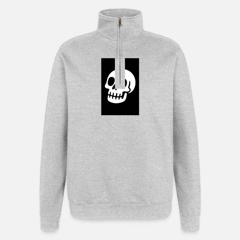 Minimalist_Two-Tone_Skull_Illustration_In_Bold_ - Quarter-Zip-Sweatshirt - Grau meliert