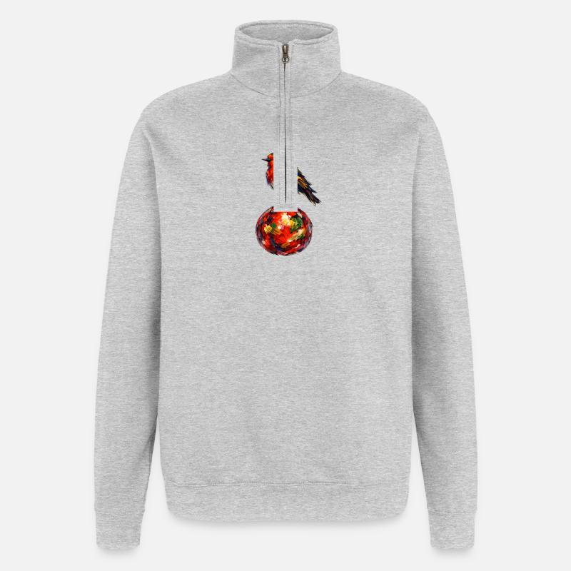 Vogel auf Weihnachtskugel - Quarter-Zip-Sweatshirt - Grau meliert