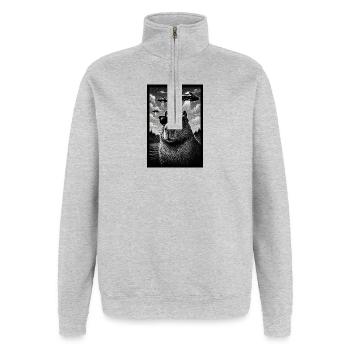 Capybara with sunglasses and UFOs - Quarter-Zip Sweatshirt - heather grey - Front - AI Model Female 172 light (172cm) & AI Model Male 178 dark (178cm)