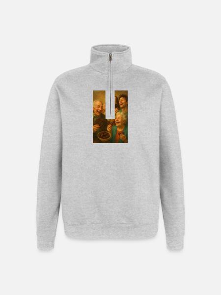 Joyful family eating chocolate - Quarter-Zip Sweatshirt - heather grey