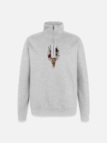 Skeletal Hand with Wildflower Bouquet - Quarter-Zip Sweatshirt - heather grey