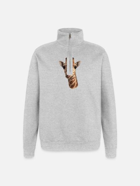 Giraffe head with tongue - close-up - Quarter-Zip Sweatshirt - heather grey