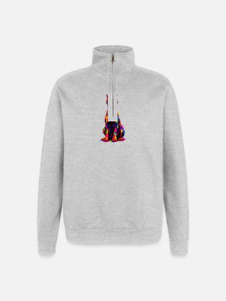 Bunter Neonhund mit Diamant - Quarter-Zip-Sweatshirt - Grau meliert