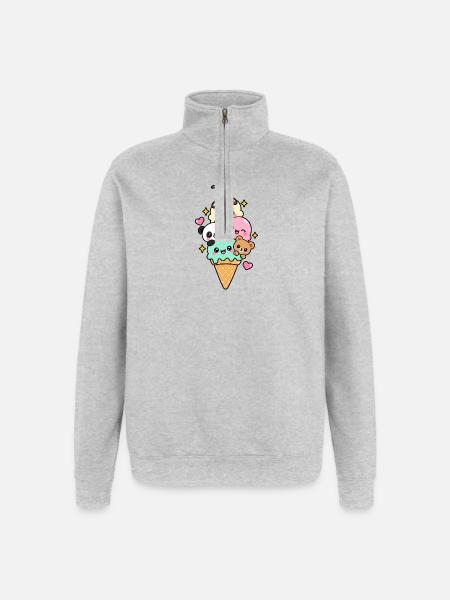 Kawaii-Eiscreme - Quarter-Zip-Sweatshirt - Grau meliert