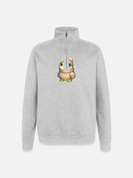 Kuschelfrosch im Winterpullover - Quarter-Zip-Sweatshirt - Grau meliert