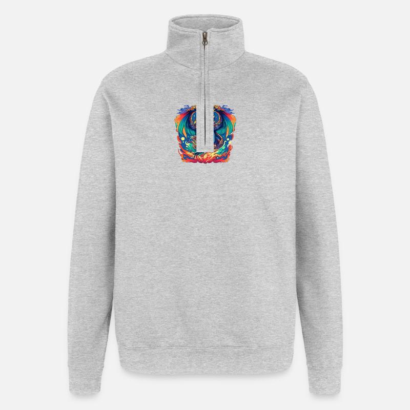 Oiseau aztèque - Sweat à zip 1/4 - gris chiné