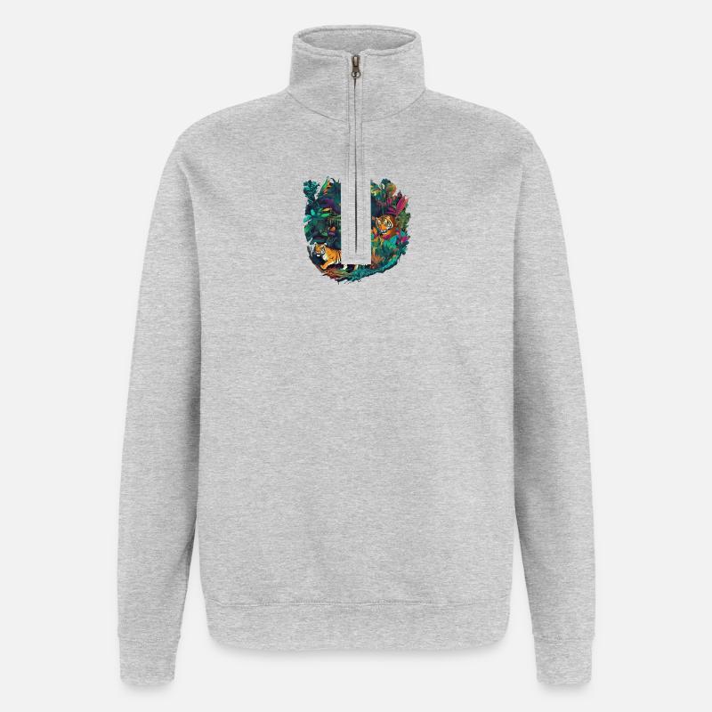 Jungle - Sweat à zip 1/4 - gris chiné