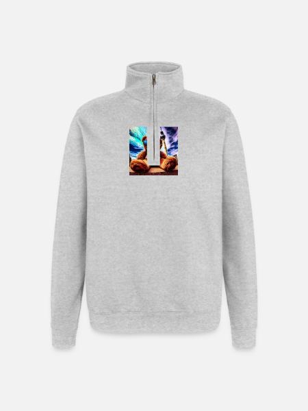 Teddy in Berlin II - Quarter-Zip-Sweatshirt - Grau meliert