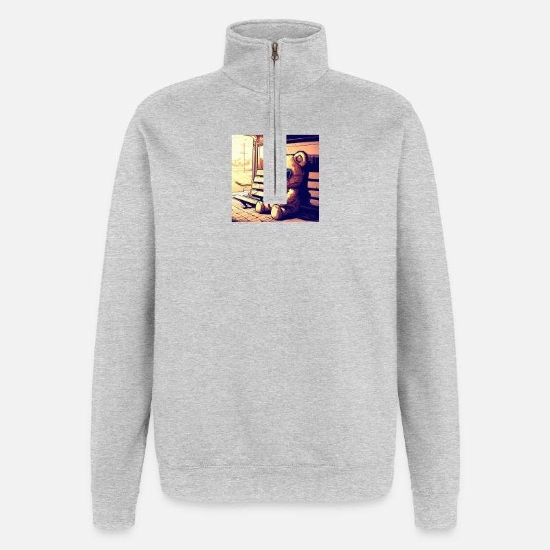 Teddy waiting Manga - Quarter-Zip-Sweatshirt - Grau meliert