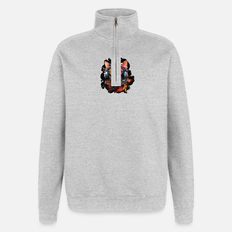 The Gamer Cat - Quarter-Zip-Sweatshirt - Grau meliert