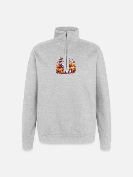 Hedgehog drinks Halloween - Quarter-Zip Sweatshirt - heather grey