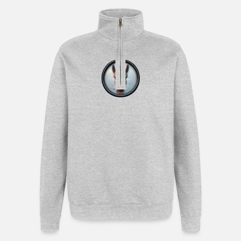 Alpaca looking through a window - Quarter-Zip Sweatshirt - heather grey