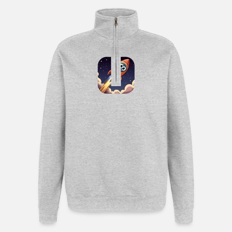 Comic Rocket with Eyes - Quarter-Zip Sweatshirt - heather grey