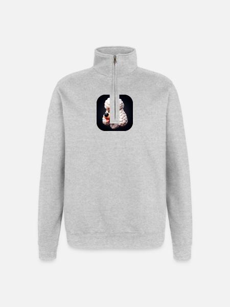Chien caniche comique - Sweat à zip 1/4 - gris chiné