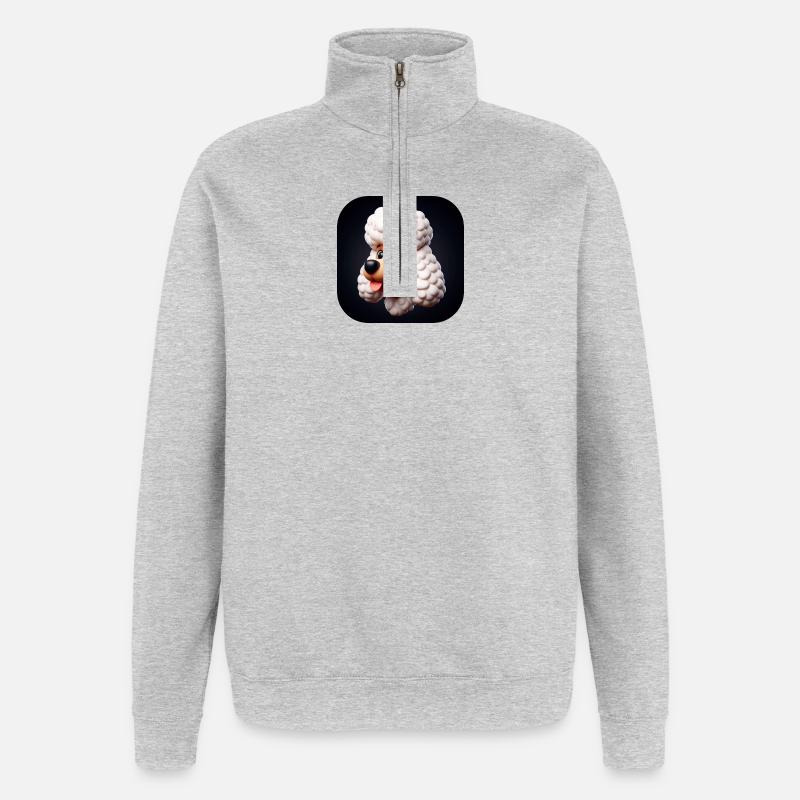 Chien caniche comique - Sweat à zip 1/4 - gris chiné