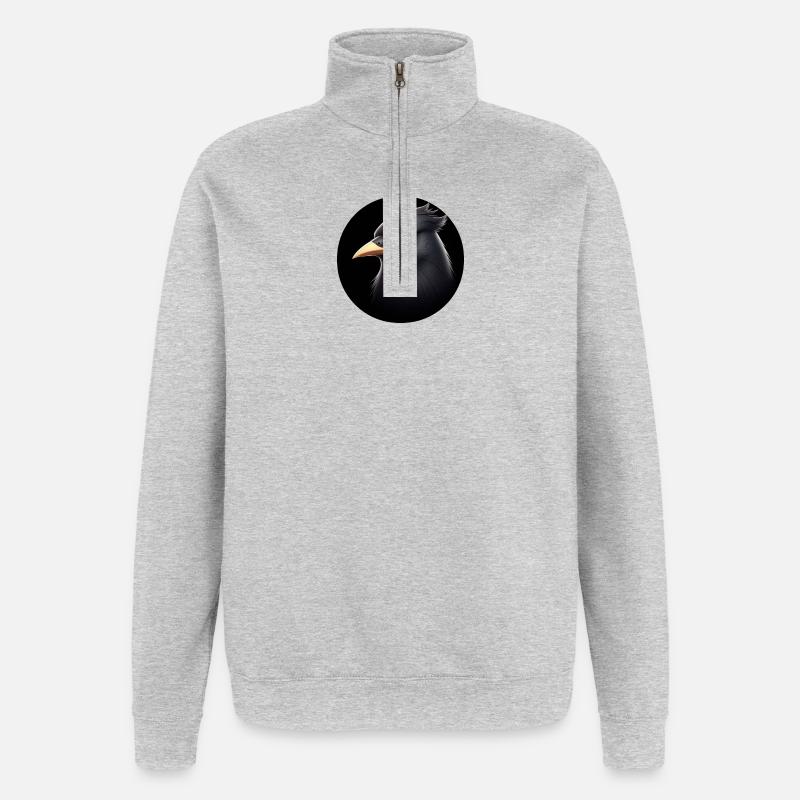 Schwarzer Rabe im Animationsstil - Quarter-Zip-Sweatshirt - Grau meliert