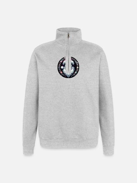 Weihnachtsmann Kopf in Kranz hell - Quarter-Zip-Sweatshirt - Grau meliert