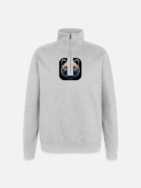 Bunter Bär in Polygon Design - Quarter-Zip-Sweatshirt - Grau meliert