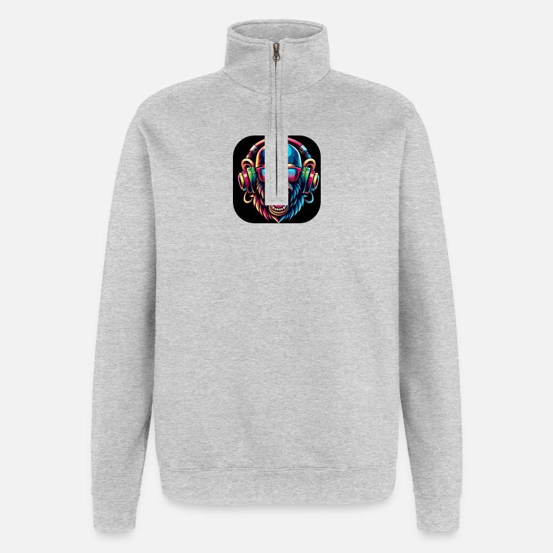 Affe Bunt Zähne Brüllen Cap - Quarter-Zip-Sweatshirt - Grau meliert