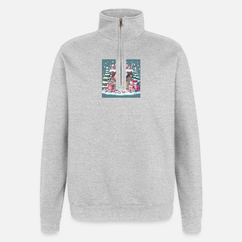 Weihnachts Design 5 - Quarter-Zip-Sweatshirt - Grau meliert