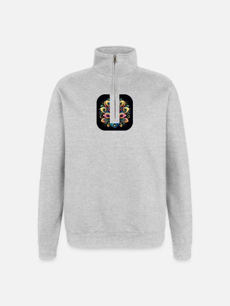 Pfau Bunt Vogel Tier - Quarter-Zip-Sweatshirt - Grau meliert