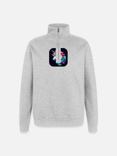 Einhorn Bunt Mähne Horn - Quarter-Zip-Sweatshirt - Grau meliert