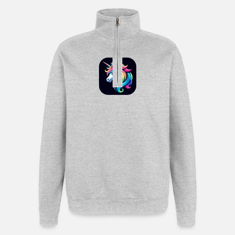Einhorn Bunt Mähne Horn - Quarter-Zip-Sweatshirt - Grau meliert