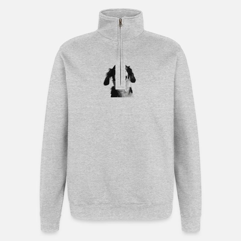 Chien noir et blanc - Sweat à zip 1/4 - gris chiné