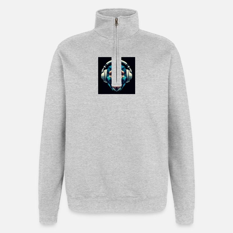 Ein Affe mit Kopfhörer im Polygon-Stil - Quarter-Zip-Sweatshirt - Grau meliert
