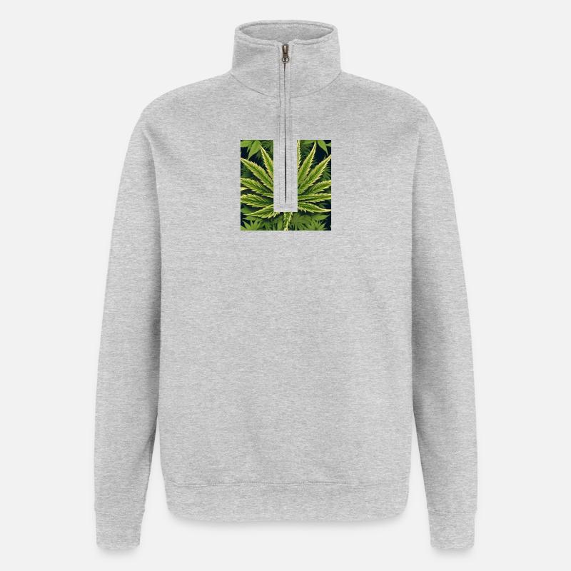 Cannabis 4 - Sweat à zip 1/4 - gris chiné