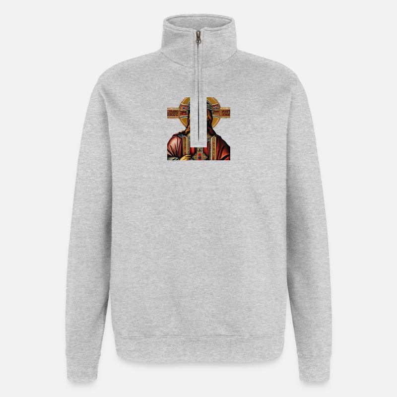 Jesus Kreuz - Quarter-Zip-Sweatshirt - Grau meliert