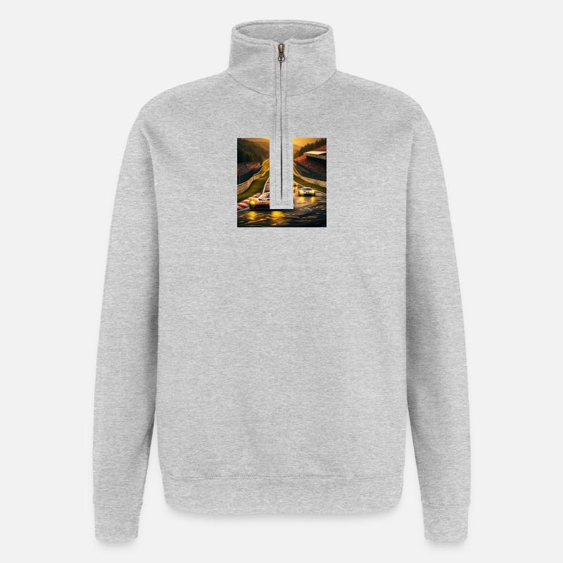 Rennstrecke im Abendlicht - Quarter-Zip-Sweatshirt - Grau meliert
