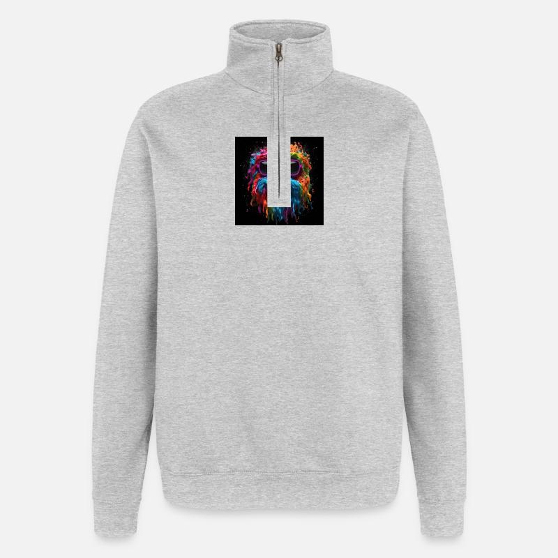 Psychedelischer Gorilla mit Sonnenbrille - Quarter-Zip-Sweatshirt - Grau meliert