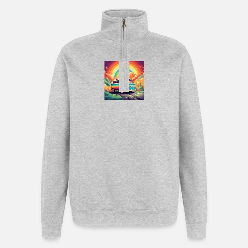 Rainbow Bus Retro Trip - Quarter-Zip Sweatshirt - heather grey