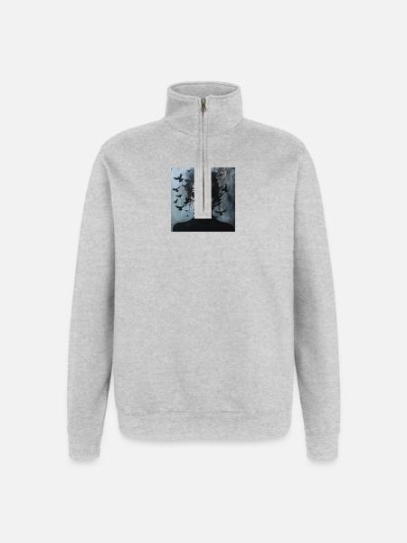 Midnight Birds Portrait - Quarter-Zip Sweatshirt - heather grey