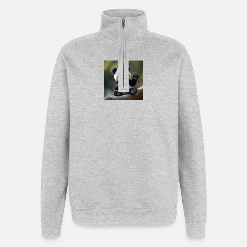 Panda mignon en 3D - Sweat à zip 1/4 - gris chiné