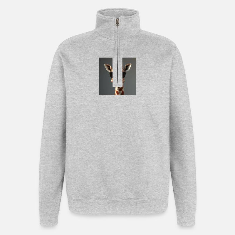 Girafe stylée - Sweat à zip 1/4 - gris chiné