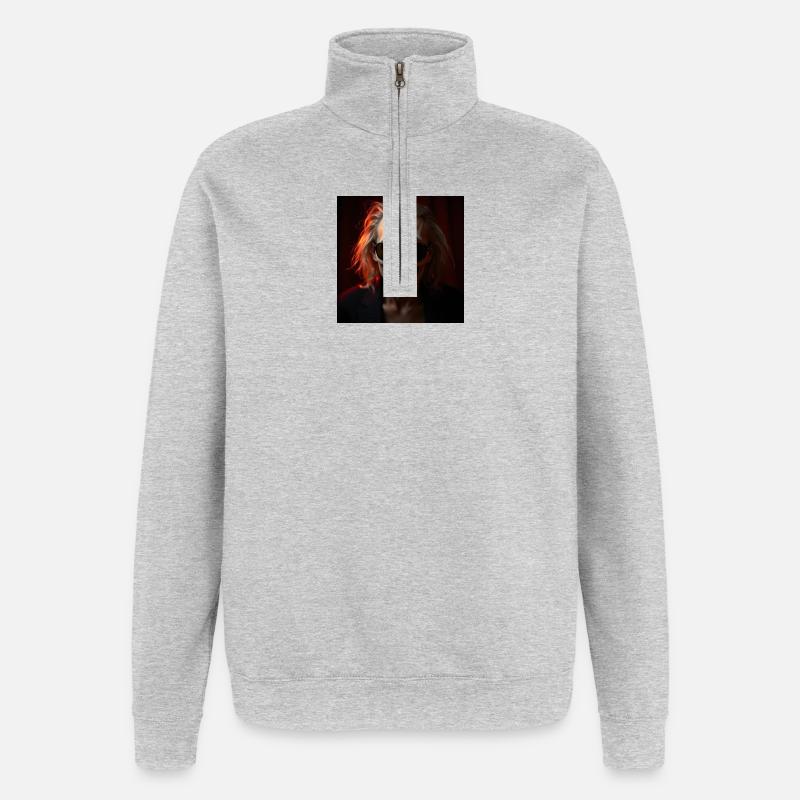 Halloween design - Sweat à zip 1/4 - gris chiné