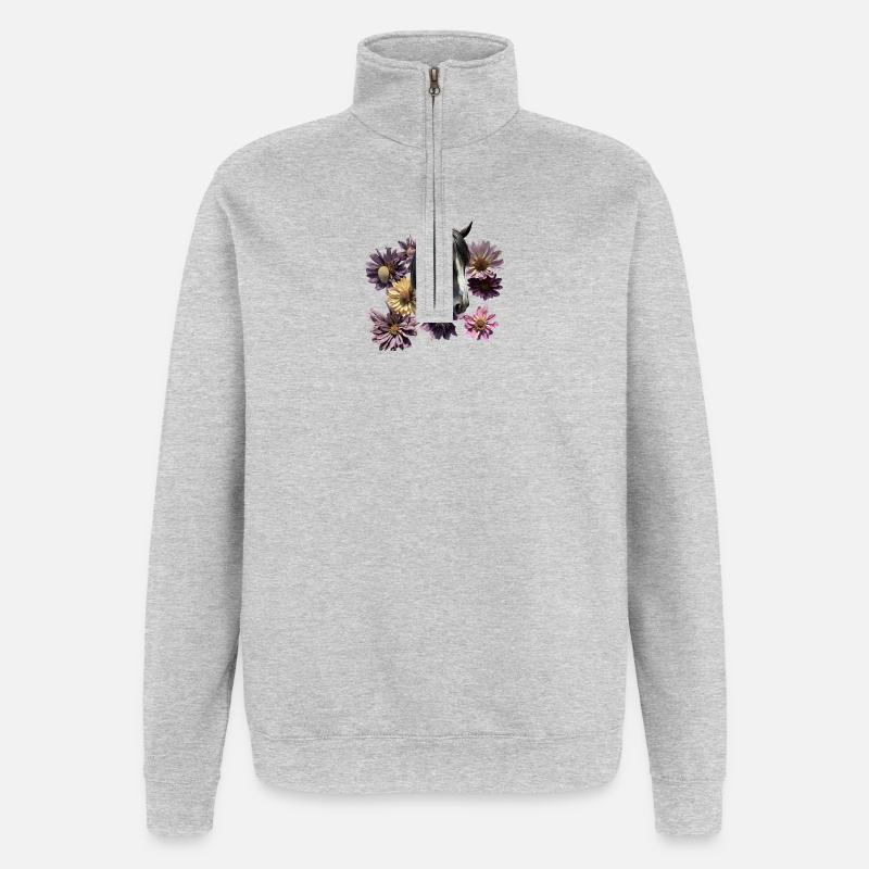 Fleur de tête de cheval - Sweat à zip 1/4 - gris chiné