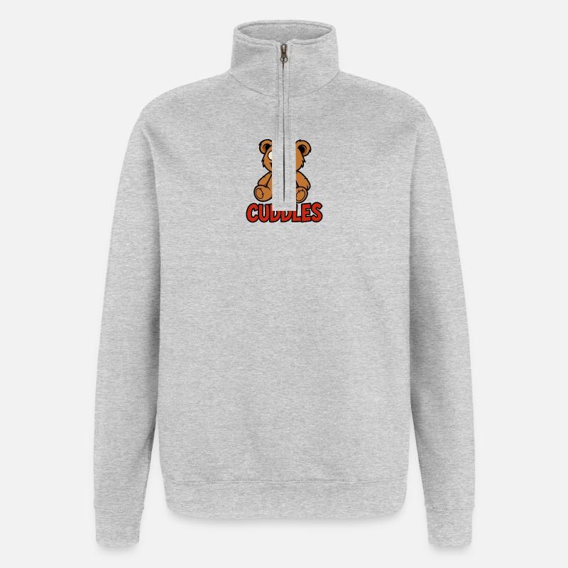 Ours câlin - Sweat à zip 1/4 - gris chiné