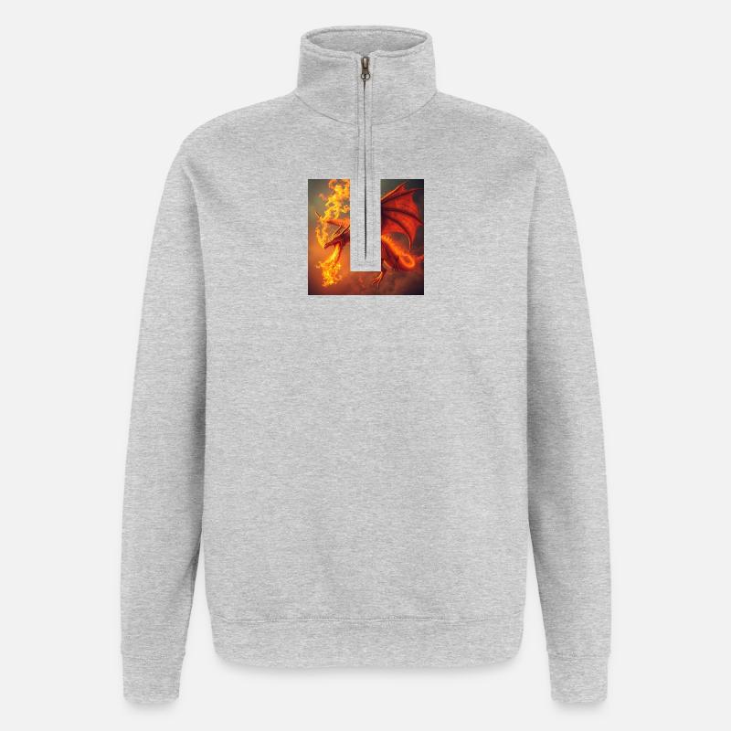 Fire Dragon in the Flame Tail - Quarter-Zip Sweatshirt - heather grey