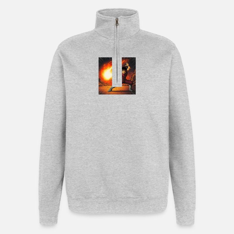 Feuerball Kämpfer im Vulkan - Quarter-Zip-Sweatshirt - Grau meliert