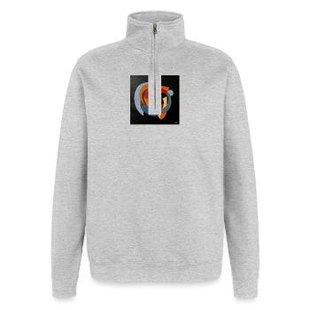 L’interaction artistique dans le jeu des couleurs - Sweat à zip 1/4 - gris chiné - Devant - AI Model Female 172 light (172cm) & AI Model Male 178 dark (178cm)