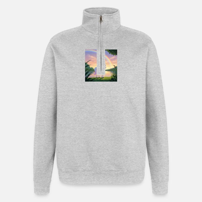 Einhorn unter dem Regenbogen - Quarter-Zip-Sweatshirt - Grau meliert