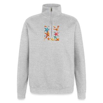 Étoile de mer colorée - Sweat à zip 1/4 - gris chiné - Devant - AI Model Female 172 light (172cm) & AI Model Male 178 dark (178cm)