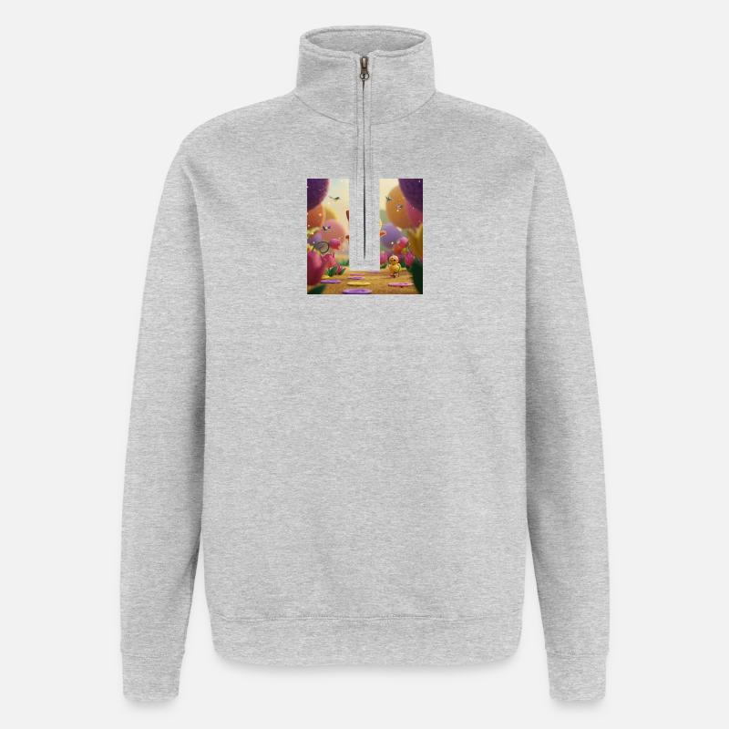 Kätzchen springt durch Blütenreich - Quarter-Zip-Sweatshirt - Grau meliert