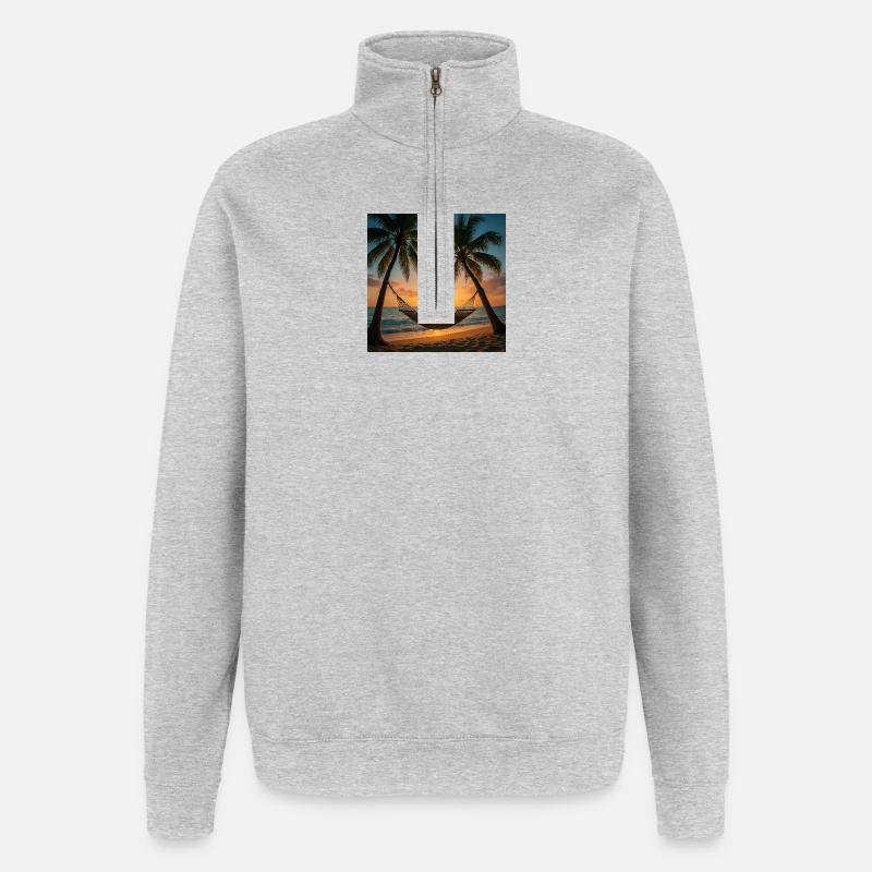 Vacation - Palmen - Hängematte - Quarter-Zip-Sweatshirt - Grau meliert